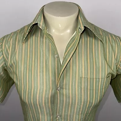 Vintage 60s 70s Park Ave Shirt Disco Boogie Nights Striped Green Mod Mens Medium • $24.99