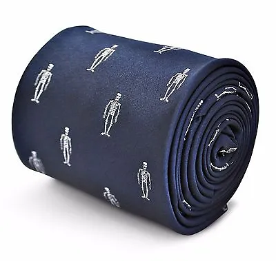 Frederick Thomas Designer Mens Tie - Dark Navy Blue - Halloween Skeleton Print • £15.99