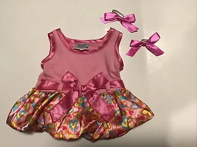 $7.99 • Buy Build-A-Bear PINK HEARTS BUBBLE DRESS & BOWS Teddy SUMMER Clothes