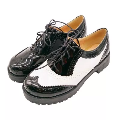 Women's Shoes Saddle Oxford Antique Vintage Retro Patent Leather Black White NEW • $150