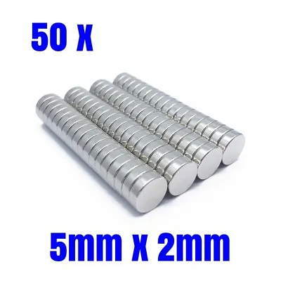 $4.95 • Buy 50 X Rare Earth Magnet 5mm X 2mm Disc Round Neo Craft Hobby Fridge Magnets