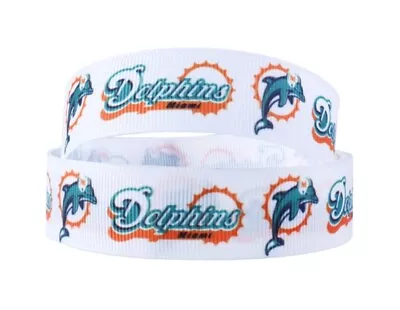 7/8 INCH 22mm GROSGRAIN RIBBON Hair Bow Supplies 1008818 Miami Dolphins Football • $2.10