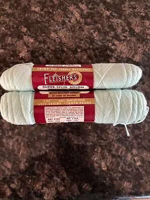 2 Vintage Mint Green Skeins Fleishers Super Spun Nylon Yarn 200 Yards Each • $12