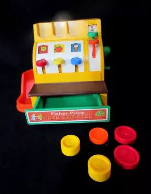 Vintage #926 Fisher Price Cash Register With 5 Coins 1974 Made USA Playset WORKS • $12.99