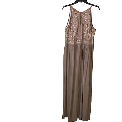 Night Way Venise Lace Sequin Keyhole Maxi Formal Dress Taupe Ivory 14 • $35