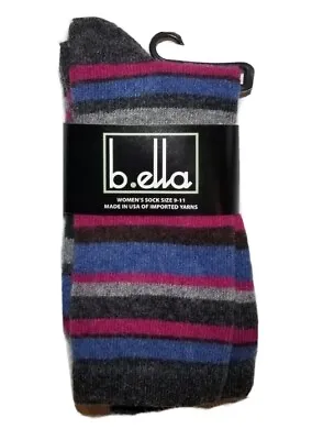 B. Ella Ladies Wool Cashmere Angora Viscose Socks Stripe Pattern- NEW USA MADE • $18