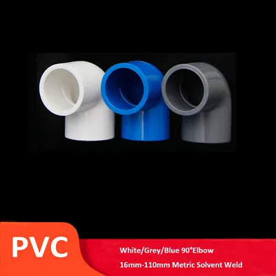 £1.44 • Buy PVC 90°Elbow 16mm-200mm Solvent Weld Pressure Pipe Connector DIY White/Grey/Blue