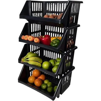 Uk Kitchen Storage Stacking Stackable Basket Fruit Vegetable Rack 1 2 3 4 5 Tier • £10.99