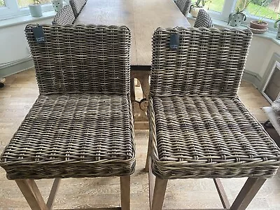 £325 • Buy Pair Of Gtc Bembridge Bar Stools - Wicker & Teak Frame