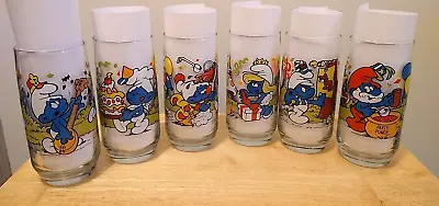 Vintage 1983 Hardee's Smurf Collector's Glasses Complete Set Of 6 Excellent Cond • $35.99