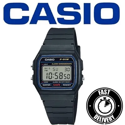 Original Casio Class Digital Watch With Resin Strap In Black -Water Splush F91 • £5.49