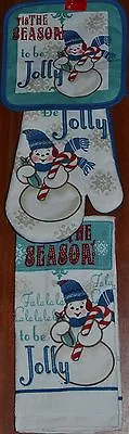 Potholder~Oven Mitt~Towel~Holiday Jolly Snowman~Christmas Candy Cane~Kitchen~NEW • $9.95