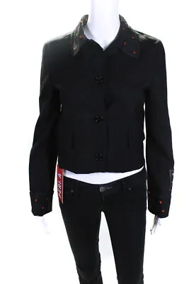 Marni Womens Embroidered Satin Collar Button Up Jacket Black Size IT 42 • $469.99