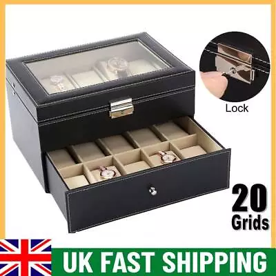 20 Grid Slots Leather Watch Display Box Jewelry Storage Organizer Holder Case • £19.64