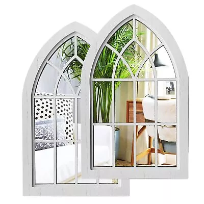 2PCS Arched Window Wall MirrorRustic Farmhouse Accent Mirror Wood Framed • $42.52