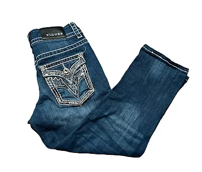 Vigoss The New York Thick Stitch Bling Pocket Blue Denim Capri Jeans Size 28 • $13.50