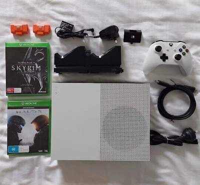 $150 • Buy Xbox One S Console + White Controller + Halo 5 + Skyrim + Charging Station