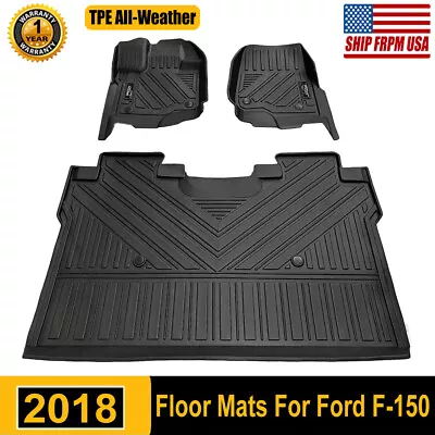 All Weather Floor Liners Mats For 2018 Ford F-150 Super Crew Cab Black TPE 3pcs • $116.52