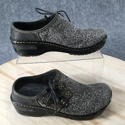 Born Shoes Womens 7 M Mattie Leopard Print Clogs Wedge Slip On Gray Suede Casual • $24.99