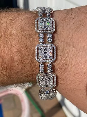 Men’s 16mm Real Solid 925 Silver Iced Baguette Tennis Bracelet Flooded Out CZ • $136.33