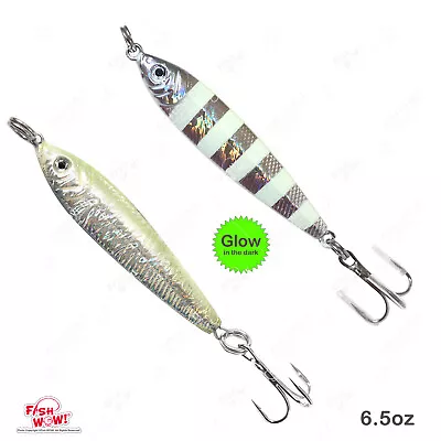 2pcs Fish WOW!® Glow 6.5oz Mega Metal Live Bait Jig Silver Vertical Trolling 2C • $23.88