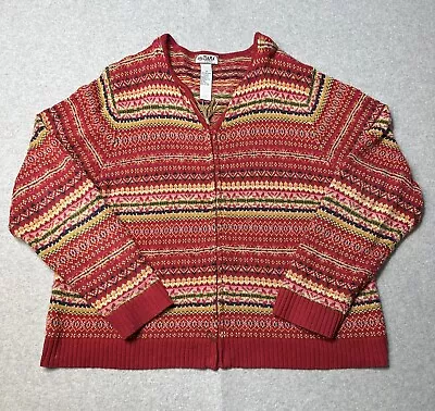 VINTAGE Tiara Sweater Womens 1X Red Pink Cardigan Fair Isle 90s Y2K Ladies • $14.95