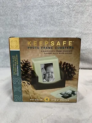 Keepsafe 4 Glass Photo Frame Coaster - Elegant Wood Stand  • $39.98