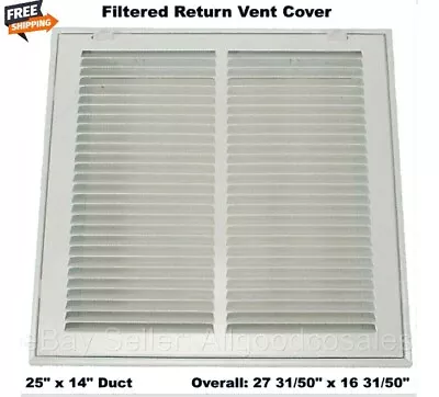 Filtered Air Return Grille Vent Cover 25  X 14  Duct Size Grille  Wall Ceiling • $44.85