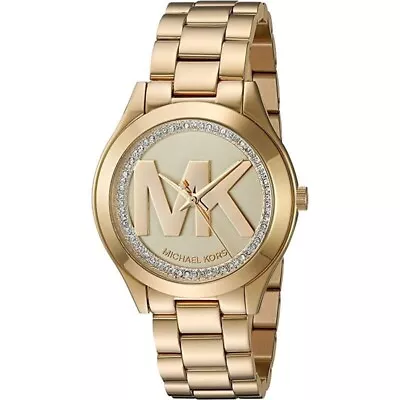 Michael Kors MK3477 Mini Slim Runway Crystal Gold-tone Stainless Womens Watch • $105