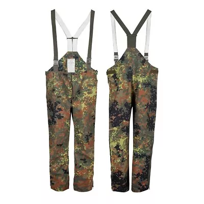£18.50 • Buy GERMAN ARMY GORETEX WATERPROOF OVER TROUSERS & BRACES In FLECKTARN CAMO 28-30 