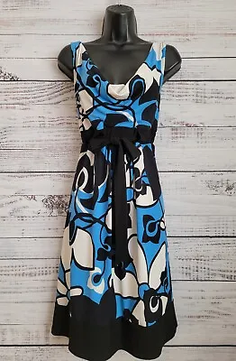 B Smart Dress Womens Black White Blue Floral Print Sheath Sleeveless Size 12 • $14