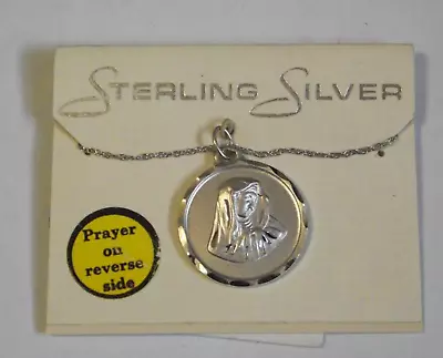 Vtg Sterling Silver Our Lady Of Sorrows Hair Mary Prayer Medal Pendant Necklace • $50