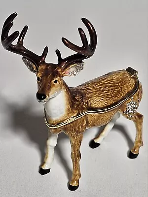 Handpainted Enamel Reindeer Hinged Trinket Jewelry Holder  Figurine  • $19.50