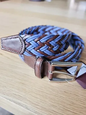 £37.50 • Buy Anderson’s Belt, Weaved Blue Brown Plaid Leather Cord, BNWT, Size UK38/EU100