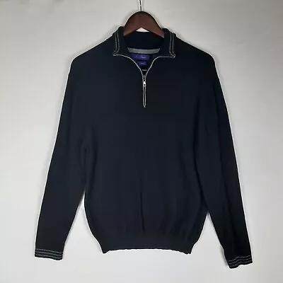 Alan Flusser Men's 1/4 Zip Sweater Size Large Cotton Cashmere Blend Black • $17.95