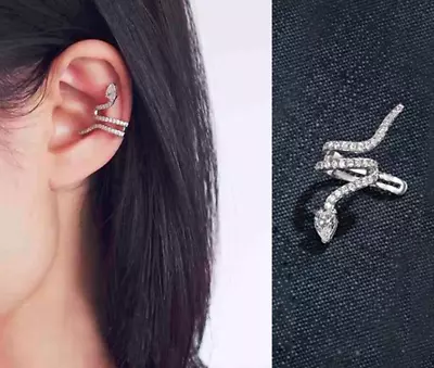 $9.98 • Buy One Piece 925 Sterling Silver CZ Inlay Snake Clip On Ear Cuff No Piercing