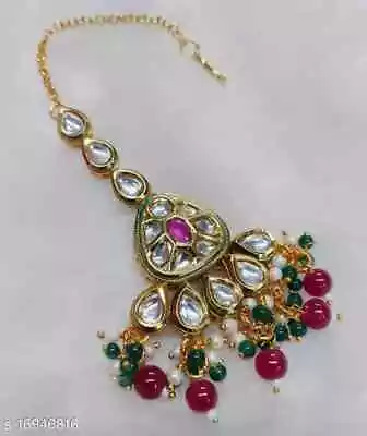 Tikka Bollywood GoldPlated Kundan Jhumar Jewelry Bridal Set Mang Tika Indian 01 • $17.88