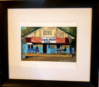 Ruben Quintana Original Watercolor Blue Front Cafe Bentonia Miss Texas Artist • $149.99