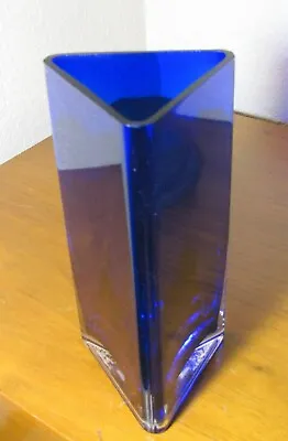  Aac Cobalt Blue Triangle Glass Handcrafted Flower Vase 8'' • $11