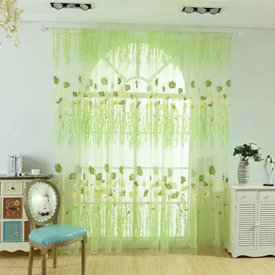 Voile Curtains Pair (2 Panels) Of Floral Sheer Net Slot Top Panels -Top Quality • £7.39