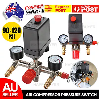 90-120PSI Air Compressor Pressure Switch Control Valve Manifold Regulator Gauges • $21.95