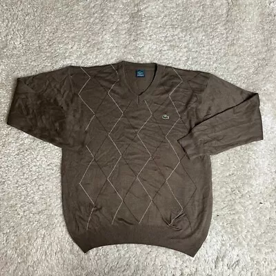 Lacoste Sweater Men's Large Brown Argyle V Neck Long Sleeve Pullover Knit Preppy • $22.49