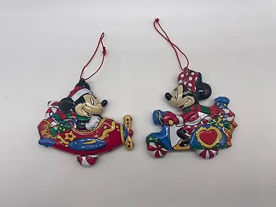 Vtg 2000 The Disney Store Tin Mickey Mouse Plane Minnie Scooter Ornaments EUC • £10.69