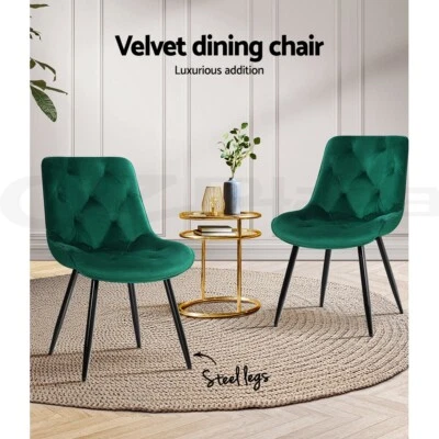 $159.95 • Buy Artiss Starlyn Dining Chairs Kitchen Chairs Velvet Padded Seat Set Of 2 Green