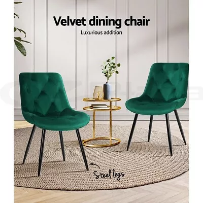 Artiss Starlyn Dining Chairs Kitchen Chairs Velvet Padded Seat Set Of 2 Green • $149.95