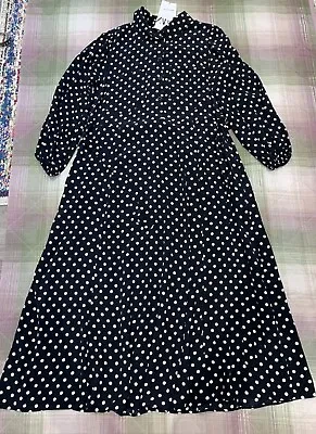 Zara Polka Dot Print Midi Shirt Dress. Black. Size Xxl • £37.99