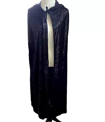 Halloween Costume Black Velvet Hooded Cloak Cos Play Witches Cape • $21.99