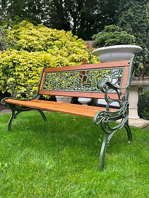 Green Cast Iron And Oak Garden Bench • £425