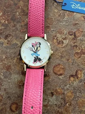 Girls Cute DISNEY Minnie Mouse Watch Pink Leather Band Gold Tone MIN005￼ • $25