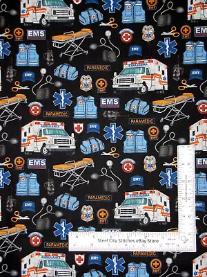 EMS Fabric Ambulance Medical Black What The Dr Ordered QT Cotton By The Yard • $10.98